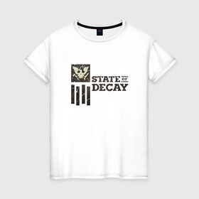 Женская футболка хлопок с принтом State of Decay Iron Logo в Санкт-Петербурге, 100% хлопок | прямой крой, круглый вырез горловины, длина до линии бедер, слегка спущенное плечо | logo | state of decay | survival horror | undead labs | загнивающий штат | зомби апокалипсис | лого | логотип | стадия разложения | стейт оф декай | эмблема