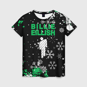 Женская футболка 3D с принтом billie eilish новый год снежинки в Санкт-Петербурге, 100% полиэфир ( синтетическое хлопкоподобное полотно) | прямой крой, круглый вырез горловины, длина до линии бедер | be | billie | billie eilish | blohsh | ghoul | билли | билли айлиш