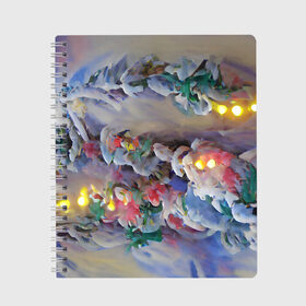 Тетрадь с принтом Уютное новогоднее настроение в Санкт-Петербурге, 100% бумага | 48 листов, плотность листов — 60 г/м2, плотность картонной обложки — 250 г/м2. Листы скреплены сбоку удобной пружинной спиралью. Уголки страниц и обложки скругленные. Цвет линий — светло-серый
 | Тематика изображения на принте: гирлянда | дед мороз | зима | новый год | огни | подарки | праздник | рождество | снегурочка | тренд