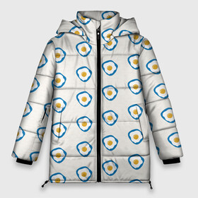 Женская зимняя куртка Oversize с принтом Утро начинается с яичницы в Санкт-Петербурге, верх — 100% полиэстер; подкладка — 100% полиэстер; утеплитель — 100% полиэстер | длина ниже бедра, силуэт Оверсайз. Есть воротник-стойка, отстегивающийся капюшон и ветрозащитная планка. 

Боковые карманы с листочкой на кнопках и внутренний карман на молнии | еда | завтрак | паттерн | яичница | яйца