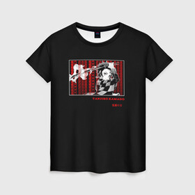 Женская футболка 3D с принтом Танджиро Камадо | Истребитель демонов в Санкт-Петербурге, 100% полиэфир ( синтетическое хлопкоподобное полотно) | прямой крой, круглый вырез горловины, длина до линии бедер | kimetsu no yaiba | tanjirou kamado | танджиро | танджиро камадо