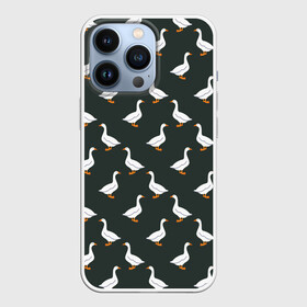 Чехол для iPhone 13 Pro с принтом Гуси паттерн в Санкт-Петербурге,  |  | Тематика изображения на принте: goose | gooses | водоплавающие животные | гуси | гусь | дичь | домашние птицы | животные | паттерн | птицы | утки