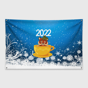 Флаг-баннер с принтом Тигр в кружке (Новый год 2022) в Санкт-Петербурге, 100% полиэстер | размер 67 х 109 см, плотность ткани — 95 г/м2; по краям флага есть четыре люверса для крепления | 2022 | год тигра | новый год | новый год 2022 | символ года | тигр | тигренок | тигрица | тигры