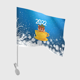Флаг для автомобиля с принтом Тигр в кружке (Новый год 2022) в Санкт-Петербурге, 100% полиэстер | Размер: 30*21 см | 2022 | год тигра | новый год | новый год 2022 | символ года | тигр | тигренок | тигрица | тигры