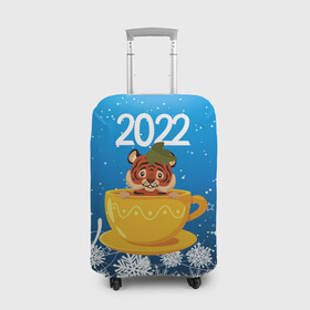 Чехол для чемодана 3D с принтом Тигр в кружке (Новый год 2022) в Санкт-Петербурге, 86% полиэфир, 14% спандекс | двустороннее нанесение принта, прорези для ручек и колес | 2022 | год тигра | новый год | новый год 2022 | символ года | тигр | тигренок | тигрица | тигры