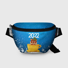 Поясная сумка 3D с принтом Тигр в кружке (Новый год 2022) в Санкт-Петербурге, 100% полиэстер | плотная ткань, ремень с регулируемой длиной, внутри несколько карманов для мелочей, основное отделение и карман с обратной стороны сумки застегиваются на молнию | 2022 | год тигра | новый год | новый год 2022 | символ года | тигр | тигренок | тигрица | тигры