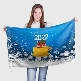 Флаг 3D с принтом Тигр в кружке (Новый год 2022) в Санкт-Петербурге, 100% полиэстер | плотность ткани — 95 г/м2, размер — 67 х 109 см. Принт наносится с одной стороны | 2022 | год тигра | новый год | новый год 2022 | символ года | тигр | тигренок | тигрица | тигры