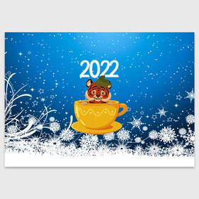 Поздравительная открытка с принтом Тигр в кружке (Новый год 2022) в Санкт-Петербурге, 100% бумага | плотность бумаги 280 г/м2, матовая, на обратной стороне линовка и место для марки
 | 2022 | год тигра | новый год | новый год 2022 | символ года | тигр | тигренок | тигрица | тигры
