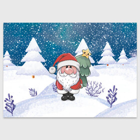 Поздравительная открытка с принтом Санта Клаус с елкой Новый год в Санкт-Петербурге, 100% бумага | плотность бумаги 280 г/м2, матовая, на обратной стороне линовка и место для марки
 | 2022 | дед мороз | новый год | новый год 2022 | санта | санта клаус