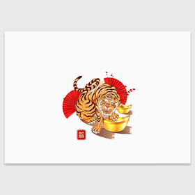 Поздравительная открытка с принтом Золотой тигр 2022 Tigr в Санкт-Петербурге, 100% бумага | плотность бумаги 280 г/м2, матовая, на обратной стороне линовка и место для марки
 | Тематика изображения на принте: 2022 | new year | tiger | water tiger | водяной тигр | символ года