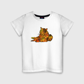 Детская футболка хлопок с принтом Акварельный тигр 2022 в Санкт-Петербурге, 100% хлопок | круглый вырез горловины, полуприлегающий силуэт, длина до линии бедер | Тематика изображения на принте: дикие кошки | новый год | символ года | тигр | тигренок