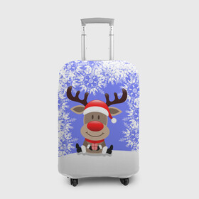 Чехол для чемодана 3D с принтом Олень среди снежинок в Санкт-Петербурге, 86% полиэфир, 14% спандекс | двустороннее нанесение принта, прорези для ручек и колес | 2021 | 2022 | happy new year 2022 | дед мороз | новый год | новый год 2022 | олень | олень с подарком | санта | снег | снежинки
