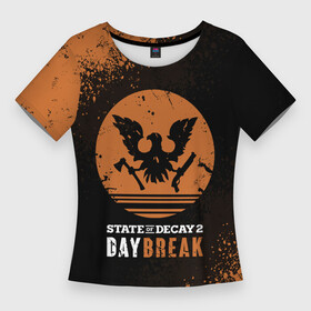 Женская футболка 3D Slim с принтом Day Break  State of Decay 2 в Санкт-Петербурге,  |  | day break | daybreak | logo | state of decay | survival horror | undead labs | загнивающий штат | зомби апокалипсис | лого | логотип | стадия разложения | стейт оф декай | эмблема