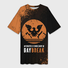 Платье-футболка 3D с принтом Day Break  State of Decay 2 в Санкт-Петербурге,  |  | day break | daybreak | logo | state of decay | survival horror | undead labs | загнивающий штат | зомби апокалипсис | лого | логотип | стадия разложения | стейт оф декай | эмблема