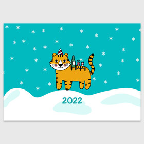 Поздравительная открытка с принтом Новогодний стол - тигр в Санкт-Петербурге, 100% бумага | плотность бумаги 280 г/м2, матовая, на обратной стороне линовка и место для марки
 | 2022 | год тигра | новый год | новый год 2022 | символ года | тигр | тигренок | тигрица | тигры