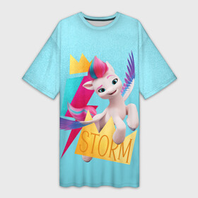 Платье-футболка 3D с принтом Princess Zephyrina Storm в Санкт-Петербурге,  |  | a new generation | hitch | izzy | moonbow | my little pony | pipp | sunny | дружба | единорог | единороги | иззи | магия | мунбоу | новое поколение | пегас | пегасы | петалс | пип | пипп | пони | санни | старскаут | хитч | шторм