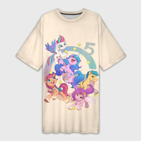 Платье-футболка 3D с принтом G5 My Little Pony в Санкт-Петербурге,  |  | a new generation | hitch | izzy | moonbow | my little pony | pipp | sunny | дружба | единорог | единороги | иззи | магия | мунбоу | новое поколение | пегас | пегасы | петалс | пип | пипп | пони | санни | старскаут | хитч | шторм