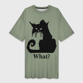 Платье-футболка 3D с принтом What Что в Санкт-Петербурге,  |  | Тематика изображения на принте: black cat | cat | fearsome | halloween | question | silhouette | stern look | what | вопрос | кошка | силуэт | суровый взгляд | хеллоуин | черный кот | что