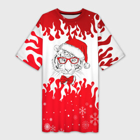 Платье-футболка 3D с принтом Новогодний тигр Нарисованный огонь. в Санкт-Петербурге,  |  | 2022 | happy new year | merry christmas | год тигра | зима близко | нг | новогодний | новогодний тигр | новый год | новый год 2022 | олень | рождество | символ 2022 года | снег | снежинки | тигр