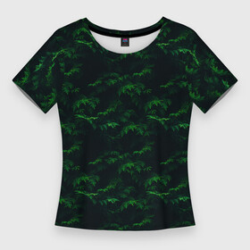 Женская футболка 3D Slim с принтом Еловый рай в Санкт-Петербурге,  |  | ели | елки | камуфляж ели | камуфляж ёлки | одежда 3d | одежда полная запечатки | одежда про лес | одежда с елками | одежда с лесом | приколы про лес | принт с лесом