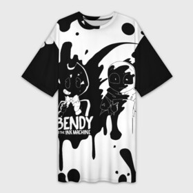 Платье-футболка 3D с принтом BLACK AND WHITE  BENDY в Санкт-Петербурге,  |  | bendy | bendy and the ink machine | бенди | бенди и чернильная машина | большие чудеса | взлёты и падения | движущиеся картинки | последняя бобина | старая песня