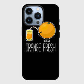 Чехол для iPhone 13 Pro с принтом Orange fresh   апельсиновый фрэш в Санкт-Петербурге,  |  | Тематика изображения на принте: freshly squeezed | funny | joke | juice | orange | orange fresh | апельсин | апельсиновый фрэш | писает в стакан | прикол | свежевыжатый | сок | шутка