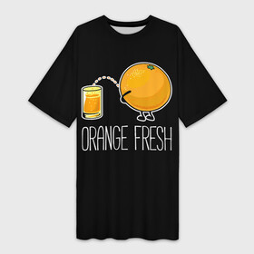 Платье-футболка 3D с принтом Orange fresh  апельсиновый фрэш в Санкт-Петербурге,  |  | freshly squeezed | funny | joke | juice | orange | orange fresh | апельсин | апельсиновый фрэш | писает в стакан | прикол | свежевыжатый | сок | шутка