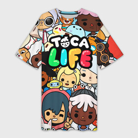Платье-футболка 3D с принтом Toca Life персонажи из игры в Санкт-Петербурге,  |  | toca boca | toca life | детская игра | игра | лого | логотип | персонажи | прикоснуться ко рту | тока бока
