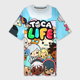 Платье-футболка 3D с принтом Toca LIFE персонажи в Санкт-Петербурге,  |  | toca boca | toca life | детская игра | игра | лого | логотип | персонажи | прикоснуться ко рту | тока бока