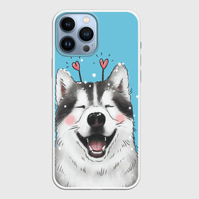 Чехол для iPhone 13 Pro Max с принтом Веселая хаски в Санкт-Петербурге,  |  | dog | забавный | зима | сердце | собака | хаски