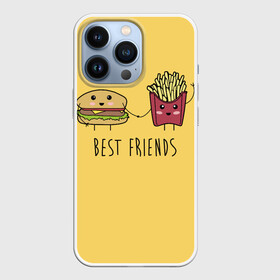 Чехол для iPhone 13 Pro с принтом Hamburger and fries are best friends в Санкт-Петербурге,  |  | Тематика изображения на принте: cartoon characters | holding hands | гамбургер | держаться за руки | картошка фри | лучшие друзья | мультяшные герои