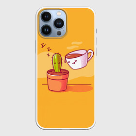 Чехол для iPhone 13 Pro Max с принтом Кактус и кружка с кофе в Санкт-Петербурге,  |  | a cactus | a drawing | a mug | a plant | a yellow background | cactus and a mug with coffee | желтый фон | кактус | кактус и кружка с кофе | кактусик | кружка | растение | расток | рисунок | рисуночек