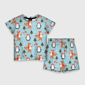 Детский костюм с шортами 3D с принтом Лисята и пингвины  Новый год 2022 в Санкт-Петербурге,  |  | 2022 | год | лисята | новый | пингвины | тигр | шапки