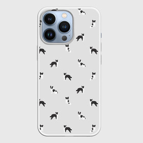 Чехол для iPhone 13 Pro с принтом Черно белые собачки паттерн в Санкт-Петербурге,  |  | Тематика изображения на принте: белый | бордер колли | бостон терьер | монохром | папильон | паттерн | серый | собаки | спокойные цвета | той спаниэль | французский бульдог | черно белый принт