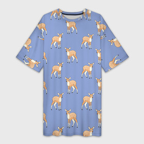 Платье-футболка 3D с принтом Оленята паттерн в Санкт-Петербурге,  |  | детеныш | животные | звери | лесные звери | олененок | олени | олень | оленята | паттерн