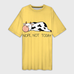 Платье-футболка 3D с принтом Nope, not today в Санкт-Петербурге,  |  | bull | joke | lazy cow | lies | nope | not today | rests | бык | лежит | ленивая корова | не сегодня | нет | отдыхает | прикол | шутка