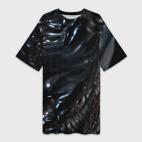 Платье-футболка 3D с принтом Элегантный инопланетянин в Санкт-Петербурге,  |  | без букв | без надписей | блестящий | дракон | змея | однотонный | тренд | фантастика | хищник | черный | чужой