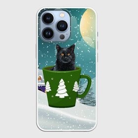 Чехол для iPhone 13 Pro с принтом Черный кот в кружке в Санкт-Петербурге,  |  | зима | кот | котенок | котик | котики | кошка | новогодняя | новый год | рождество | тепло