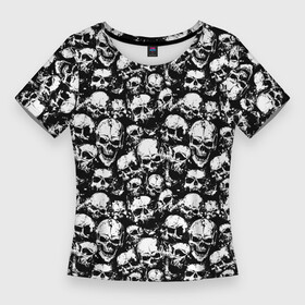 Женская футболка 3D Slim с принтом Screaming skulls в Санкт-Петербурге,  |  | bone | bones | screaming | screaming skulls | skull | skulls | кости | кричат | кричащие | кричащие черепа | череп | черепа