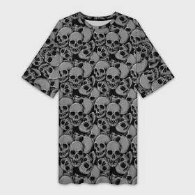 Платье-футболка 3D с принтом Gray skulls в Санкт-Петербурге,  |  | bone | bones | screaming | screaming skulls | skull | skulls | smile | кости | кричат | кричащие | кричащие черепа | улыбка | череп | черепа