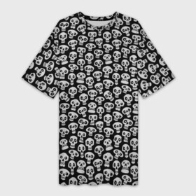 Платье-футболка 3D с принтом Funny skulls в Санкт-Петербурге,  |  | bone | bones | funny | skulls | кости | череп | черепа