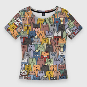 Женская футболка 3D Slim с принтом The Коты в Санкт-Петербурге,  |  | Тематика изображения на принте: cats | дудлинг | котики | коты | кошки | паттерн