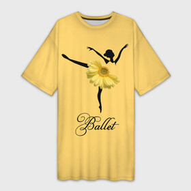 Платье-футболка 3D с принтом Ballet Балет в Санкт-Петербурге,  |  | ballerina | ballet | ballet tutu | dance | flower | gerbera | yellow | балерина | балет | балетная пачка | гербера | жёлтая | танец | цветок