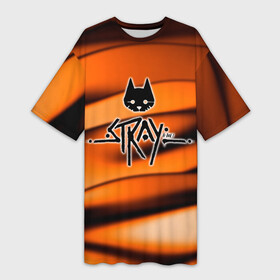 Платье-футболка 3D с принтом Stray  Логотип в Санкт-Петербурге,  |  | stray | блуждающий кот | бродить | игра про кота | потерявшийся кот | стрей | стрэй