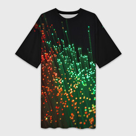 Платье-футболка 3D с принтом Неоновые светящиеся палочки в Санкт-Петербурге,  |  | неоновые светящиеся палочки | нити | оптическое волокно | палочки | полосы | светлячки