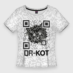 Женская футболка 3D Slim с принтом QR код котик в Санкт-Петербурге,  |  | qr code | qr код | qr кот | qrкот | ковид | ковид 19 | код | коронавирус | кот | кр код | мем | мемы | пандемия | прикол | смешной | юмор