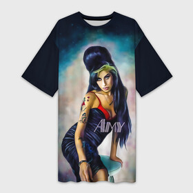 Платье-футболка 3D с принтом Amy Jade Winehouse в Санкт-Петербурге,  |  | artwork | back in black | rb | soul | арт | девушкам | джаз | музыка | популярное | рисунки | эми уайнхаус | яркий