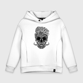 Детское худи Oversize хлопок с принтом Skull hipster в Санкт-Петербурге, френч-терри — 70% хлопок, 30% полиэстер. Мягкий теплый начес внутри —100% хлопок | боковые карманы, эластичные манжеты и нижняя кромка, капюшон на магнитной кнопке | hipster | hype | moustache | pattern | skull | teeth | зубы | узор | усы | хайп | хипстер | череп