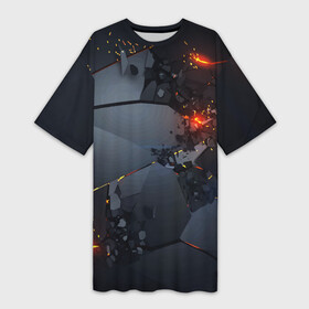 Платье-футболка 3D с принтом НЕОНОВЫЙ ВЗРЫВ ПЛИТЫ, ОБЛОМКИ  NEON EXPLOSION в Санкт-Петербурге,  |  | 3d | 3д плиты | neon | взрыв | лава | неон | плита | плиты | трещины