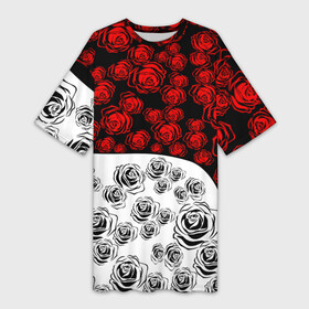 Платье-футболка 3D с принтом РОЗЫ  Красный  Волна в Санкт-Петербурге,  |  | атака титанов | белый | букет | девочке | для девочки | для друга | для мальчика | как у всех | контраст | красный | подарок | рекомендации | роза | розы | узор | цветы | черно белый